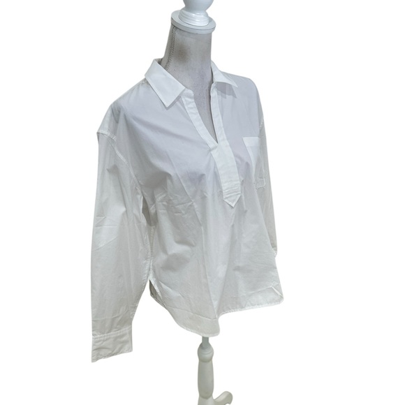 NWT Talbots White Casual cotton split neck Shirt chest pocket size large - Picture 3 of 7